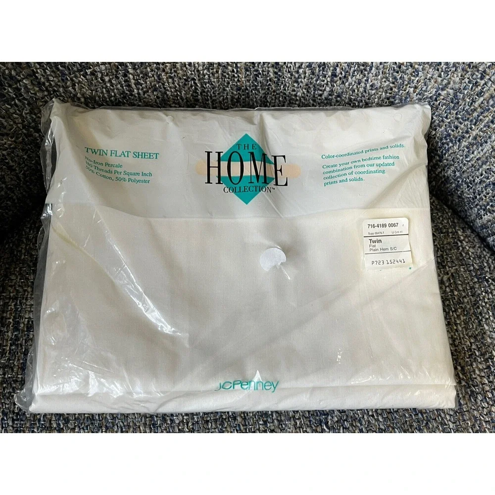Vintage JC Penney Home Collection Twin Flat Sheet Solid Plain Hem Percale